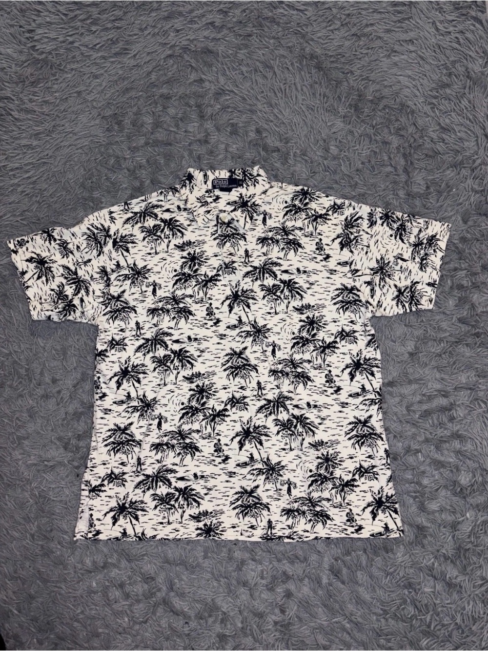 Vintage Polo Ralph Lauren Men Hawaiian Camp Shirt XL Navy Blue Cotton Resortwear